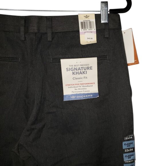 NWT Dockers Signature Khaki Pants Men's 32x34 Classic Fit Gray Flat-Front - Picture 4 of 6